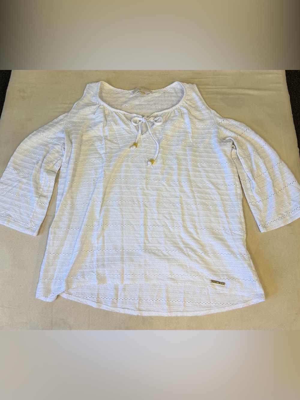 MICHAEL Michael Kors White Cold Shoulder Tie Neck Top S